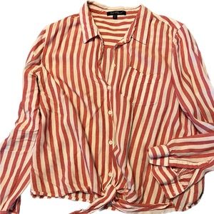 Button down, red stripe tie shirt